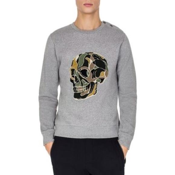 The Kooples Sport Grey + Grey Camo Skull Sweatshirt Small Raised Textured - Picture 10 of 10